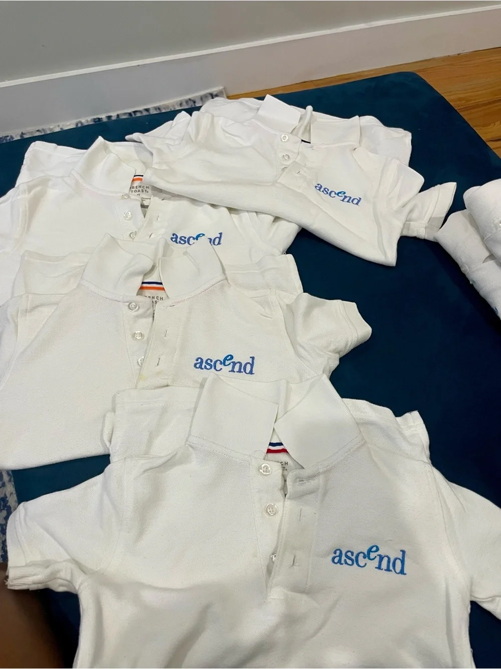French Toast White Kids Polo Shirt with Blue 'ascend' Embroidery